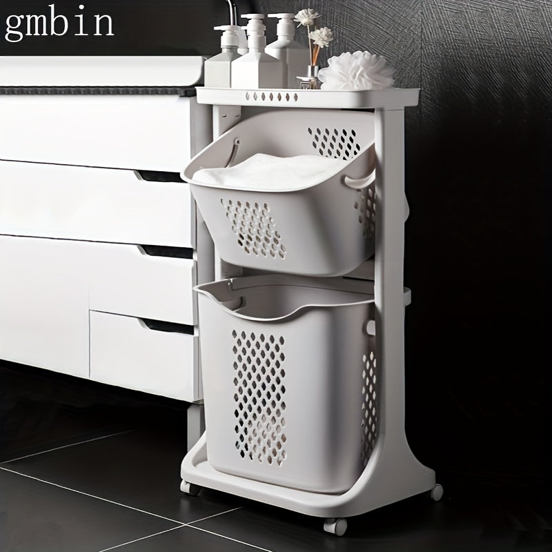 Home Multifunctional Storage Rack, Bathroom Classified Dirty Clothes Basket Laundry Basket, Hot Selling Two-layer Mobile Storage Basket, Valentine's Day, Easter Storage Basket, Laundry Baskets