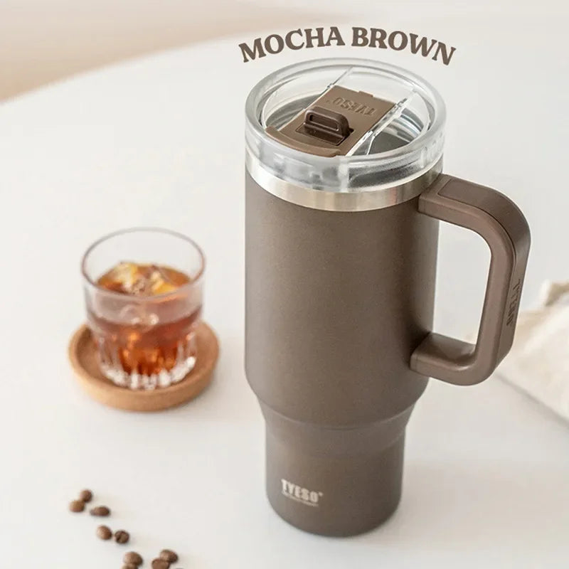 Tumbler Bottle Stainless Steel 900/1200ML, Car Mug With Handle Straw Thermal Iced Travel Vacuum Insulated Coffee Hot Cup