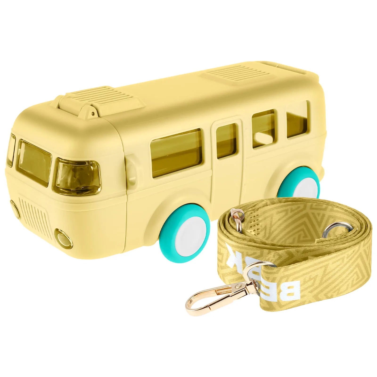 Car Straw Water Cup 500ml Portable Bus Water Bottle with Shoulder Strap Leak-Proof Kids Small Square Drinking Cup Cute Cartoon