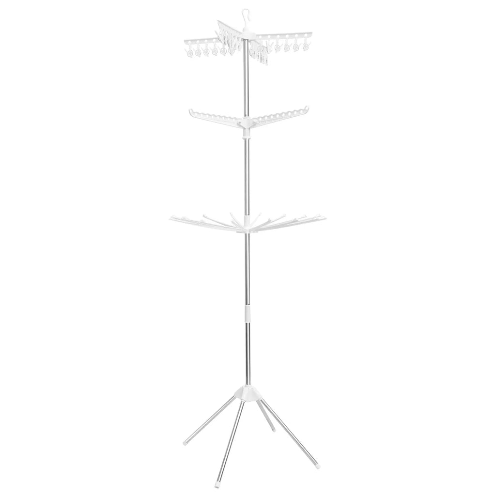 3-Tier Clothes Drying Rack Collapsible Laundry Drying Rack with Rotatable Arms 24 Clips Large Clothes Drying Tree for Balcony