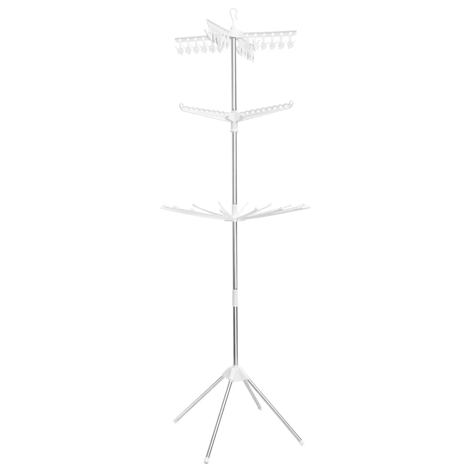 3-Tier Clothes Drying Rack Collapsible Laundry Drying Rack with Rotatable Arms 24 Clips Large Clothes Drying Tree for Balcony