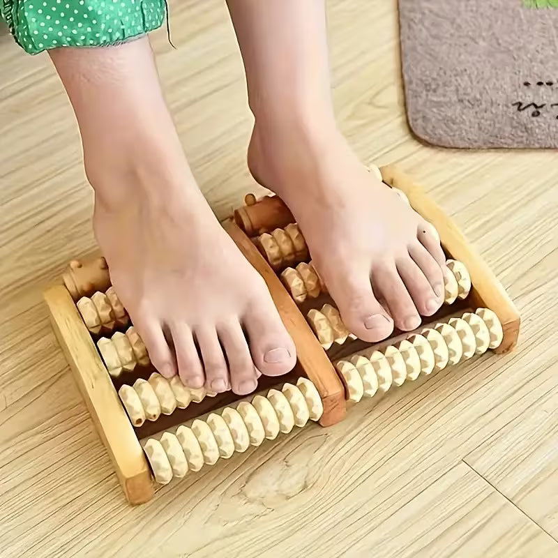 Wooden Foot Massager Roller – Dual Massage Control, Classic Natural Wood Design for Stress Relief & Daily Relaxation