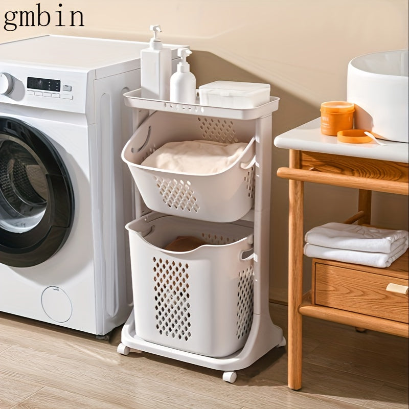 Home Multifunctional Storage Rack, Bathroom Classified Dirty Clothes Basket Laundry Basket, Hot Selling Two-layer Mobile Storage Basket, Valentine's Day, Easter Storage Basket, Laundry Baskets