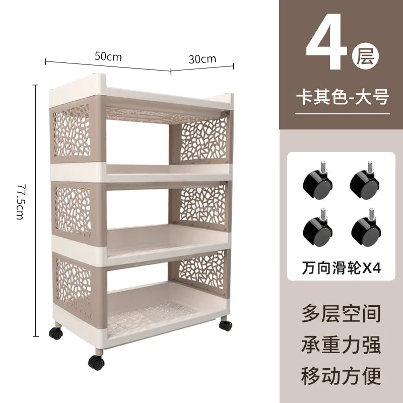 Modern Plastic Kitchen Trolleys Floor Multi-layer Shelf Storage Vegetable Basket Home Kitchen Furniture Bathroom Mobile Trolley