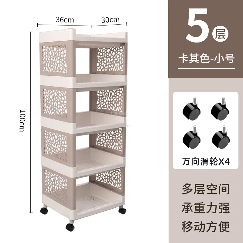 Modern Plastic Kitchen Trolleys Floor Multi-layer Shelf Storage Vegetable Basket Home Kitchen Furniture Bathroom Mobile Trolley