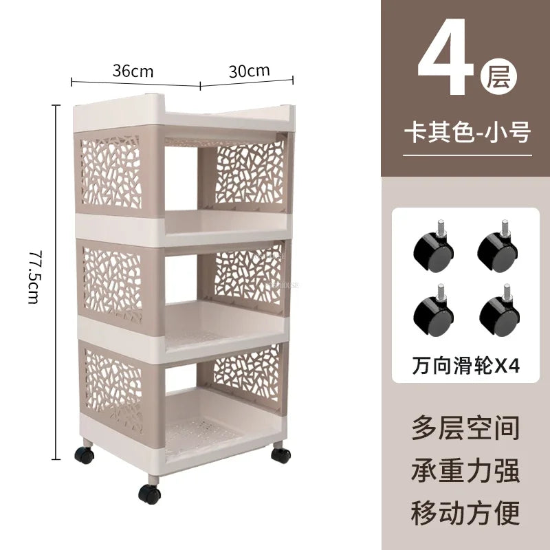Modern Plastic Kitchen Trolleys Floor Multi-layer Shelf Storage Vegetable Basket Home Kitchen Furniture Bathroom Mobile Trolley