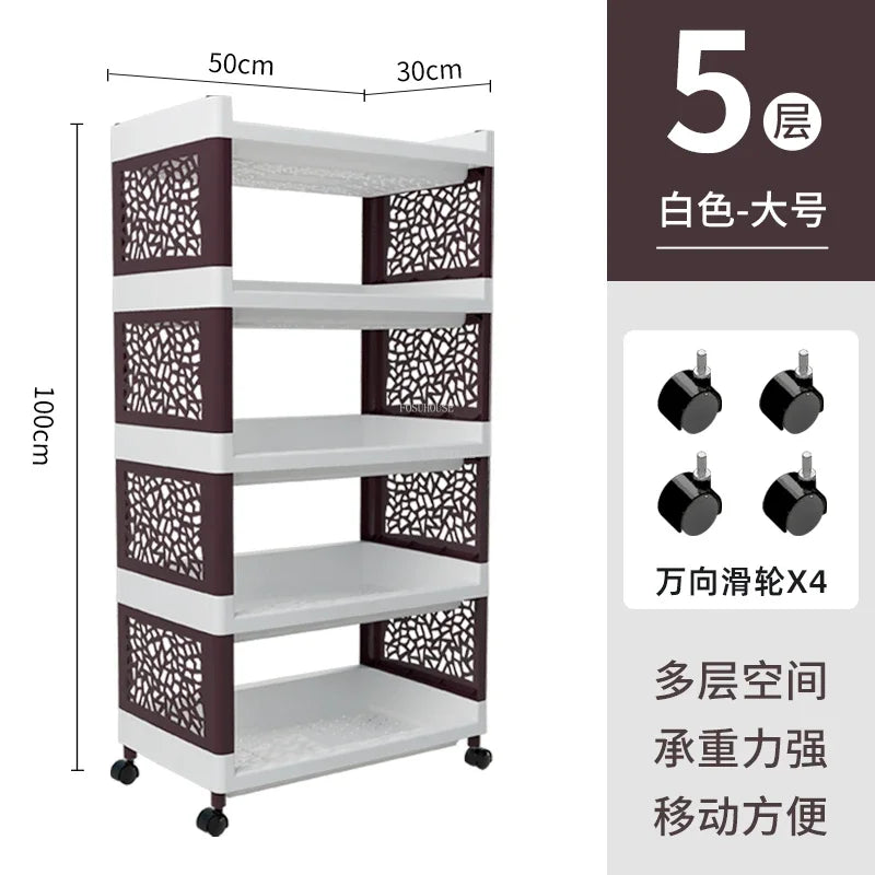Modern Plastic Kitchen Trolleys Floor Multi-layer Shelf Storage Vegetable Basket Home Kitchen Furniture Bathroom Mobile Trolley