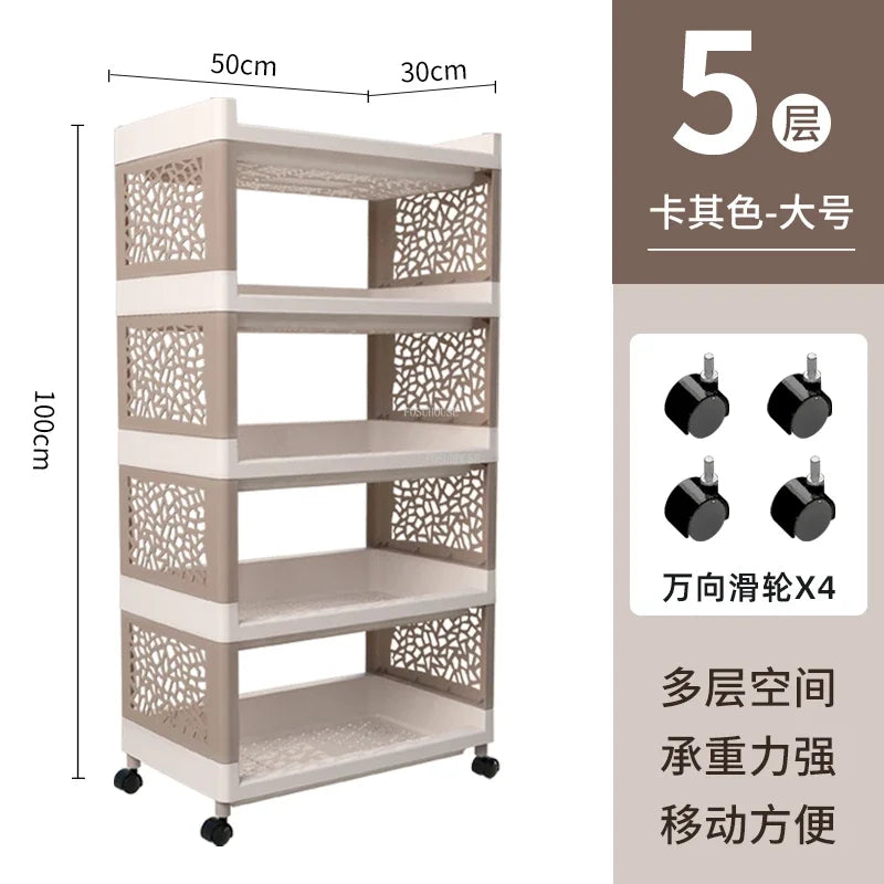 Modern Plastic Kitchen Trolleys Floor Multi-layer Shelf Storage Vegetable Basket Home Kitchen Furniture Bathroom Mobile Trolley