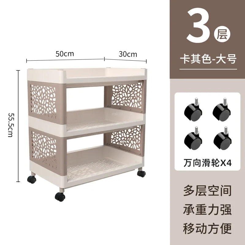 Modern Plastic Kitchen Trolleys Floor Multi-layer Shelf Storage Vegetable Basket Home Kitchen Furniture Bathroom Mobile Trolley