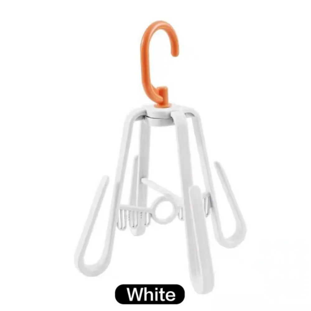 Multifunctional rotating clothes drying rack folding anti-slip four-hook balcony outdoor shoe and hat clothes drying rack