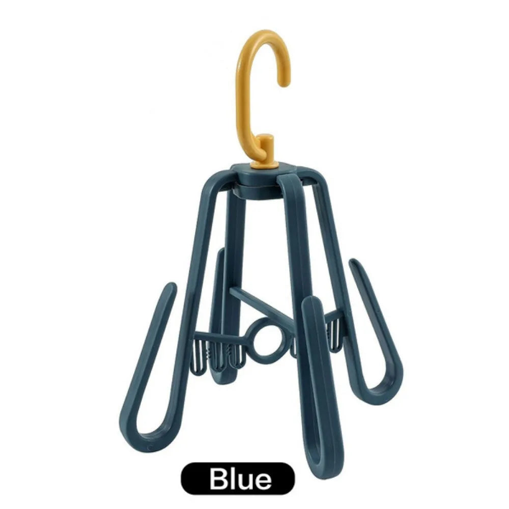 Multifunctional rotating clothes drying rack folding anti-slip four-hook balcony outdoor shoe and hat clothes drying rack