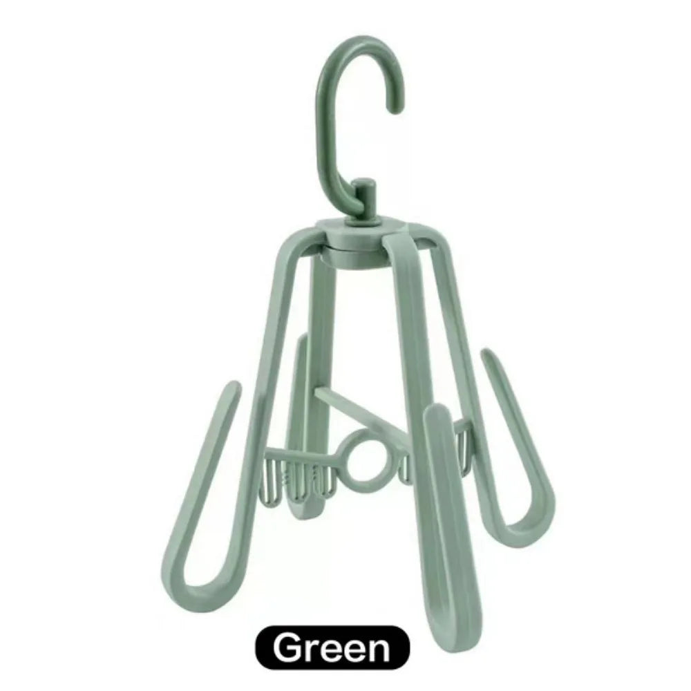 Multifunctional rotating clothes drying rack folding anti-slip four-hook balcony outdoor shoe and hat clothes drying rack
