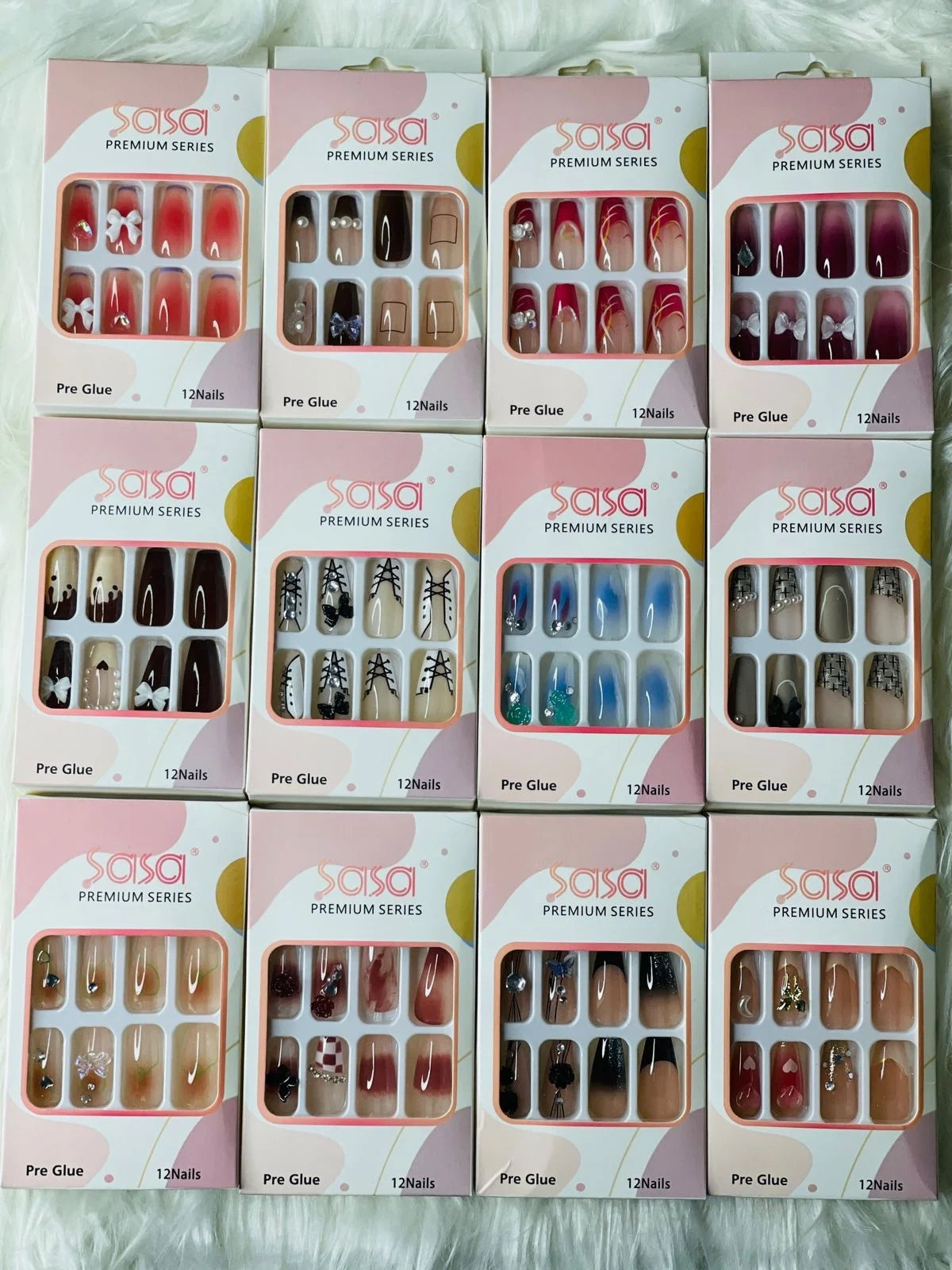 Artificial Nails-12 Pcs- Pre Glued Nails-Artificial Nails- Beads Artificial Nails- Designed Nails-Different Colors Available- Fake Girls Nails- Nail Art For Girls- Different Colors-Ladies & Women Fake Nails-Branded Artificial Nails