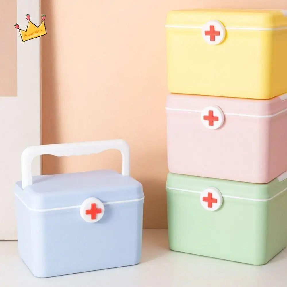 Double Layer Medicine Storage Box with Handle Portable Emergency Box Large Capacity Buckle Design Medicine Case