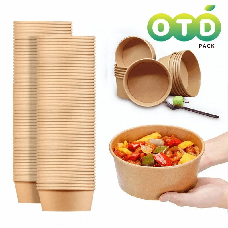 Disposable Kraft Paper Bowl Fruit Salad Fast Food Package Takeaway Food Storage Package Lunch Box