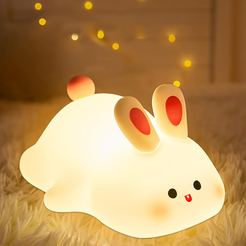 Large Face Rabbit Night Light with USB Rechargeable Battery & 3-Level Dimmable Control - Cute Bunny-Themed Bedside Lamp with Soft Glow, USB-Powered Operation
