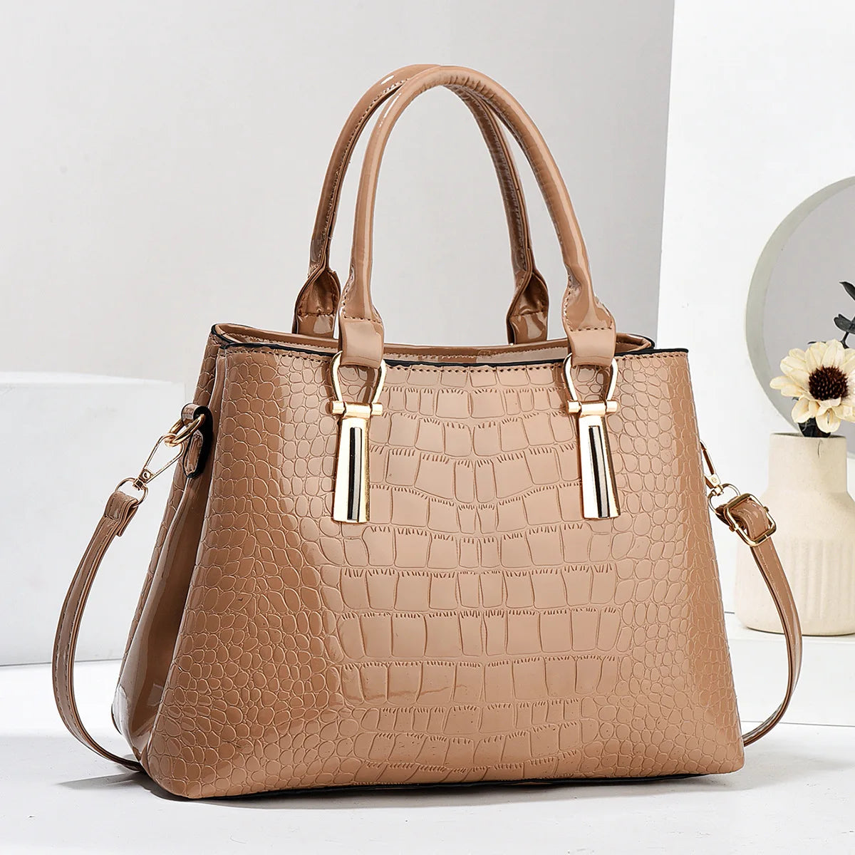 Fashion Bright Leather Handbag Women's Bag Hot Selling Stone Pattern Femal Commuter Bag Exquisite Luxury Ladies Shoulder Bags