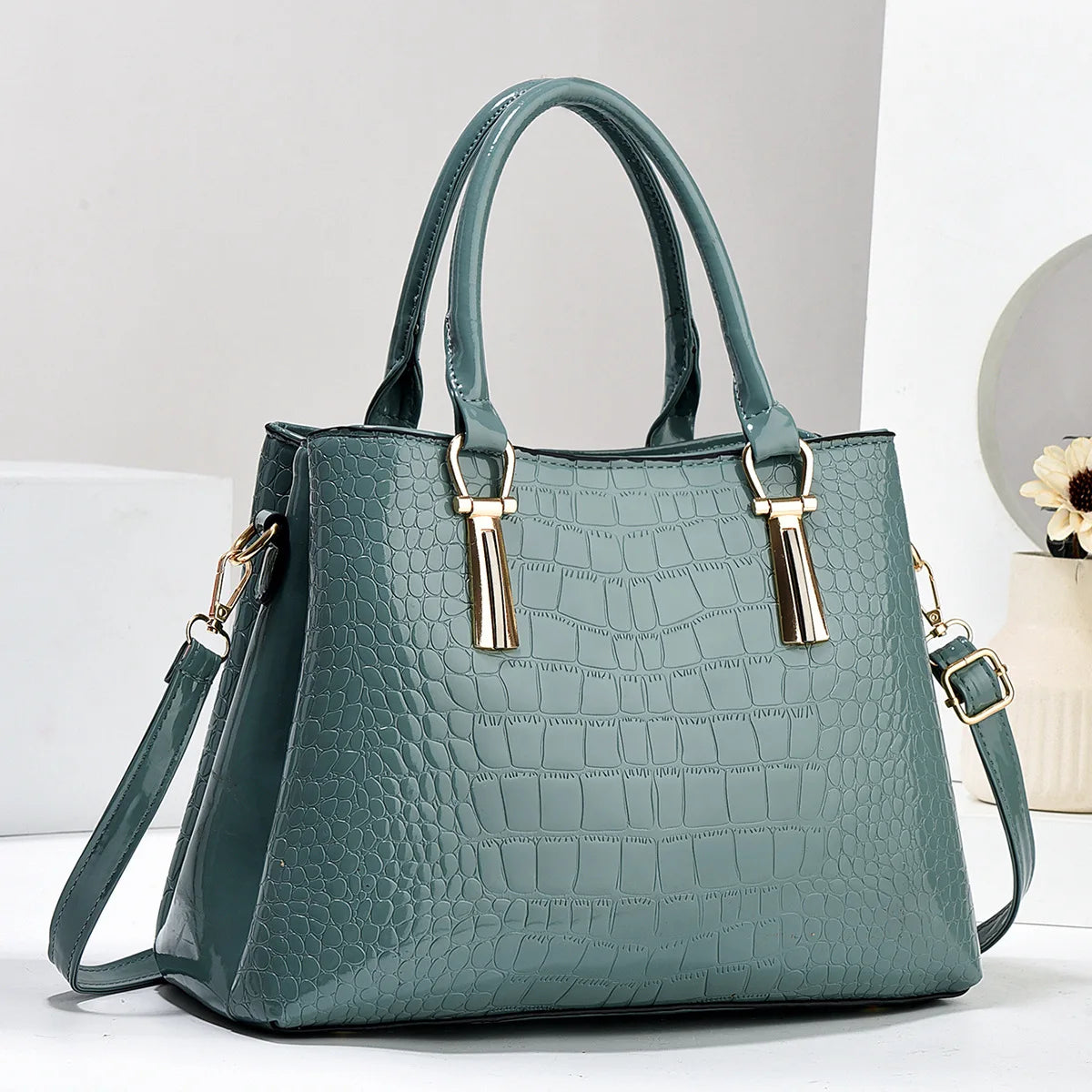 Fashion Bright Leather Handbag Women's Bag Hot Selling Stone Pattern Femal Commuter Bag Exquisite Luxury Ladies Shoulder Bags