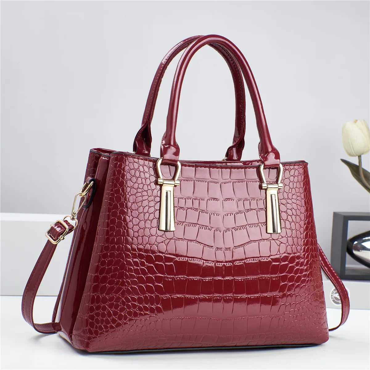 Fashion Bright Leather Handbag Women's Bag Hot Selling Stone Pattern Femal Commuter Bag Exquisite Luxury Ladies Shoulder Bags