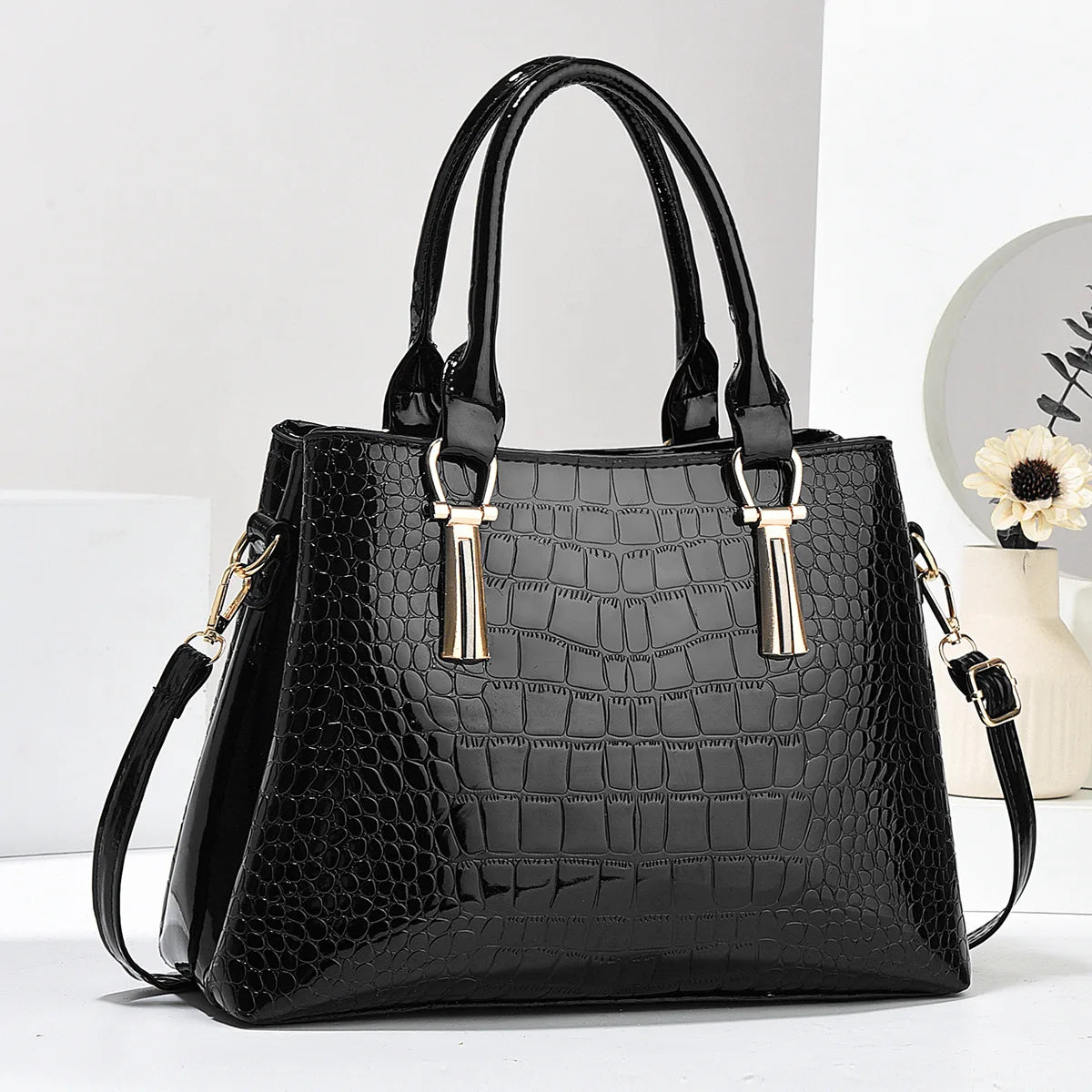 Fashion Bright Leather Handbag Women's Bag Hot Selling Stone Pattern Femal Commuter Bag Exquisite Luxury Ladies Shoulder Bags