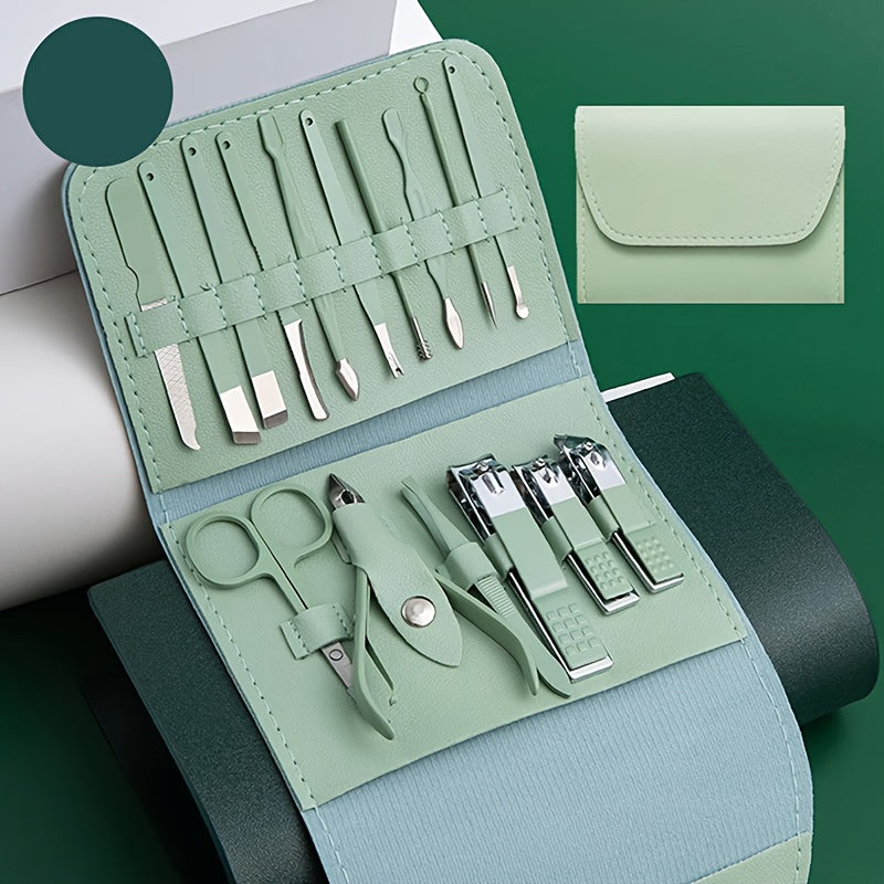 16pcs Professional Nail Care Kit with Portable Case - Complete Manicure & Pedicure Set, Nail Clippers, Cuticle Nippers, Foot & Hand Grooming Tools for Women & Men, At- or Travel, Heavy-Duty for thick/ Nails (No fragrances)