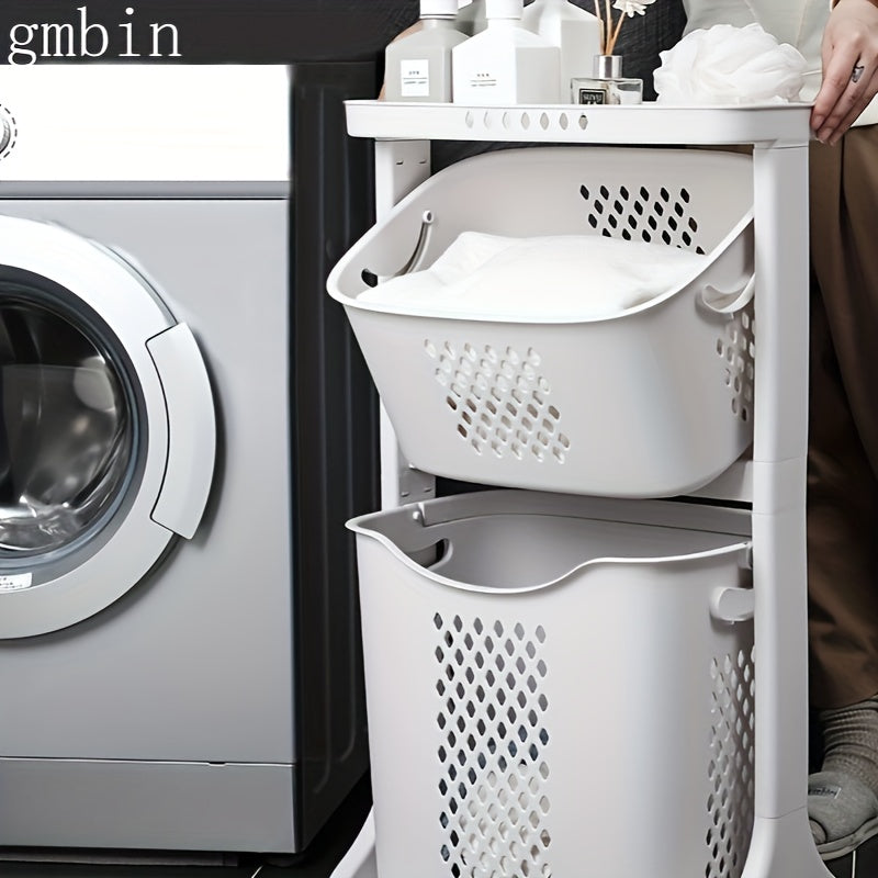 Home Multifunctional Storage Rack, Bathroom Classified Dirty Clothes Basket Laundry Basket, Hot Selling Two-layer Mobile Storage Basket, Valentine's Day, Easter Storage Basket, Laundry Baskets