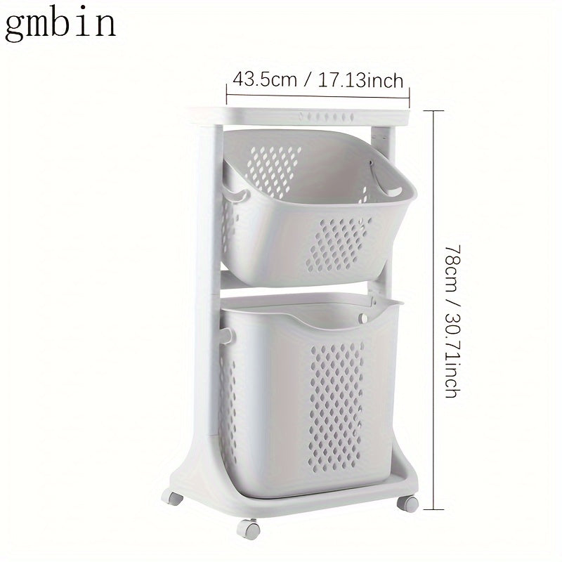 Home Multifunctional Storage Rack, Bathroom Classified Dirty Clothes Basket Laundry Basket, Hot Selling Two-layer Mobile Storage Basket, Valentine's Day, Easter Storage Basket, Laundry Baskets