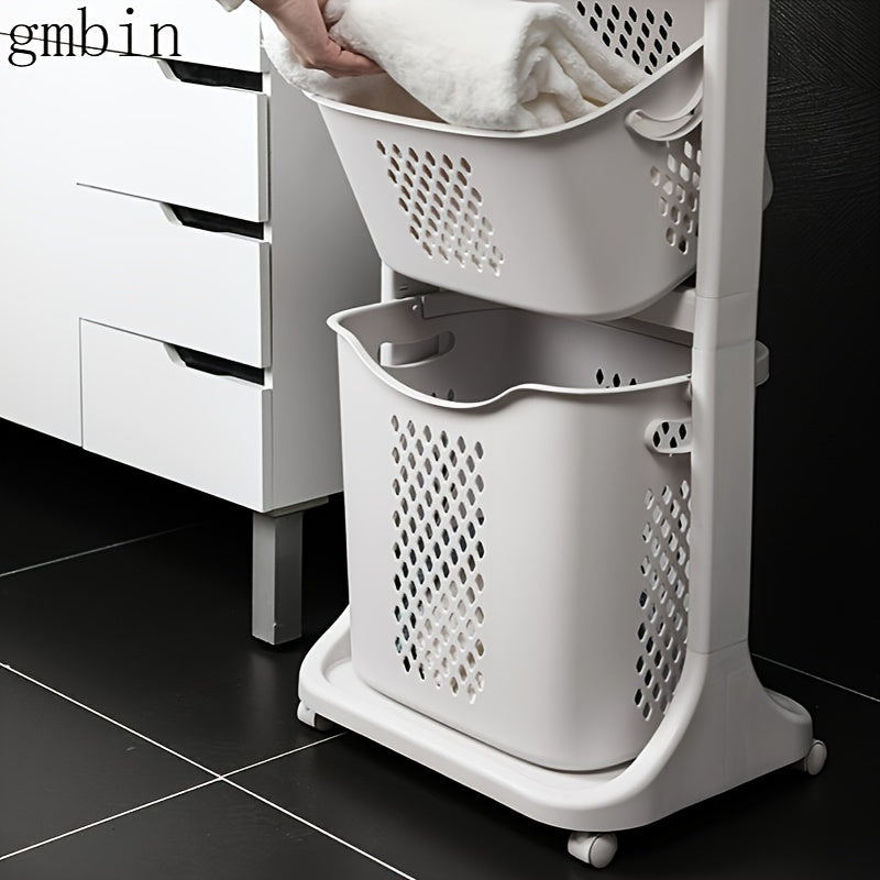 Home Multifunctional Storage Rack, Bathroom Classified Dirty Clothes Basket Laundry Basket, Hot Selling Two-layer Mobile Storage Basket, Valentine's Day, Easter Storage Basket, Laundry Baskets