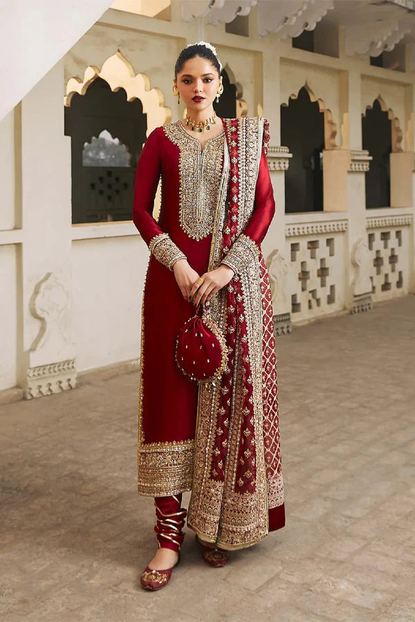 Royal Deep Red Tissue Silk Long Shirt Featuring Intricate Border Work and Embroidered Dupatta
