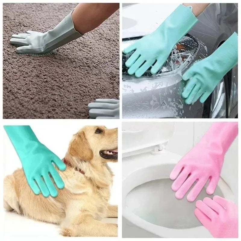 Silicone Dishwashing Gloves with Eco Friendly Multi Purpose for Kitchen Pet Bath Car Cleaning Waterproof Kitchen Cleaning Tools