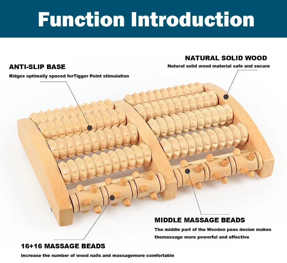 Wooden Foot Massager Roller – Dual Massage Control, Classic Natural Wood Design for Stress Relief & Daily Relaxation