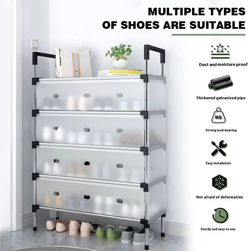 Simple Shoe Cabinet with Metal Frame Thicken Shoe Organizer Dustproof Plastic Shoe Storage Rack for Dorm Apartment Rental House