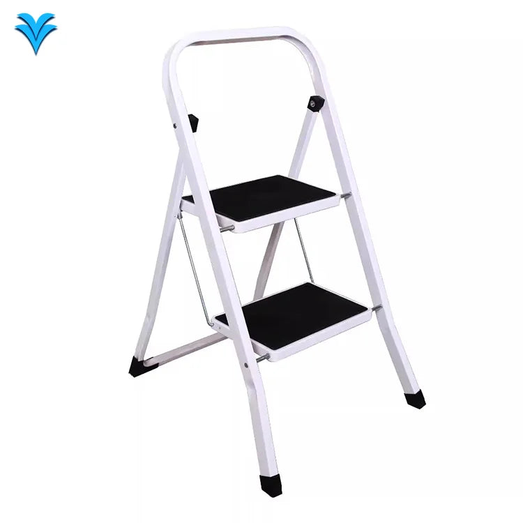 Modern Industrial Design Vigo 2-Step Folding Ladder Black Steel Certified for Home Kitchen Warehouse Use