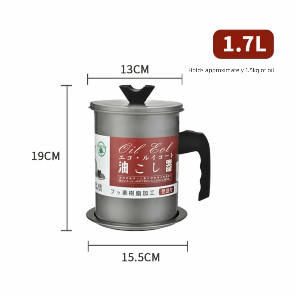 Stainless Steel Cooking Oil Jar with Tray&lid Food Oil Strainer Container Large Capacity Silver Grease Keeper Pot