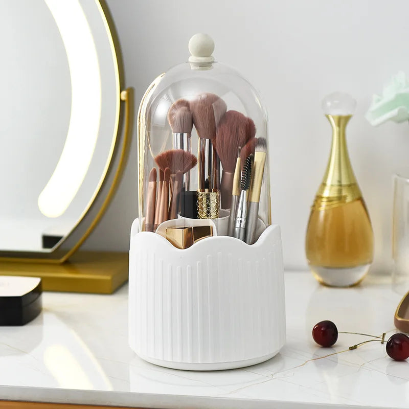 360 Degree Rotating Makeup Brush Holder Cosmetics Organizer With Lid for Vanity Multi-Functional Pen Holder Lipstick Storage Box
