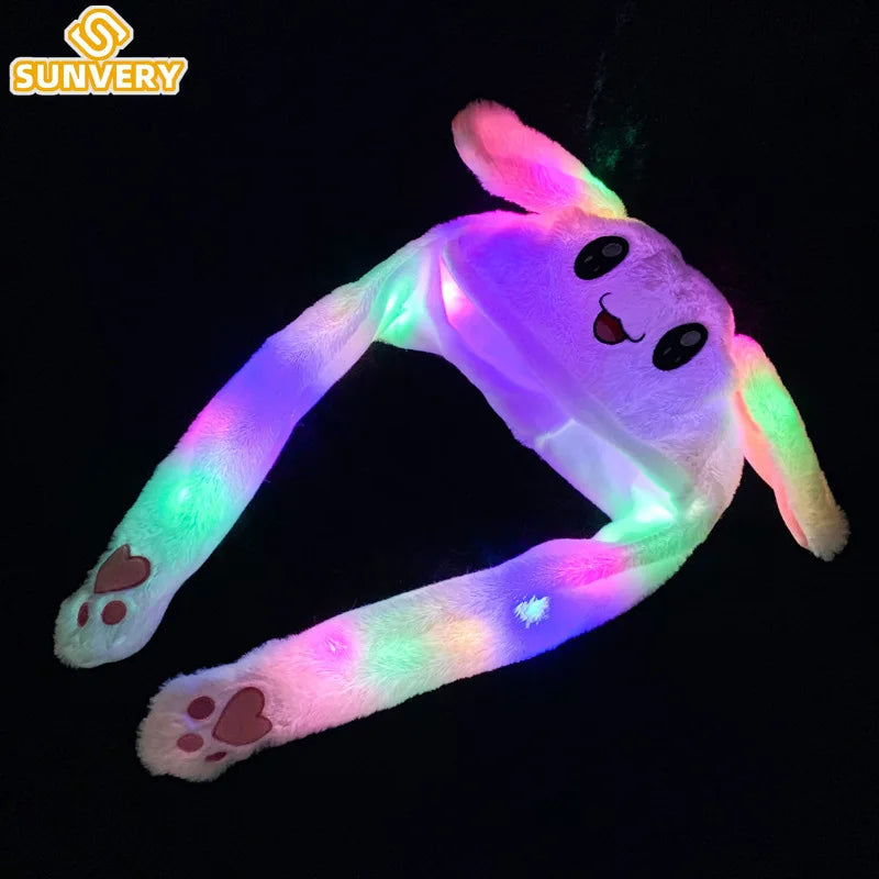 Jumping Rabbit Hat Plush Ear Funny Glowing Ear Moving Bunny Hat Cosplay Halloween Christmas Party Hat 5-18 Years and Adult