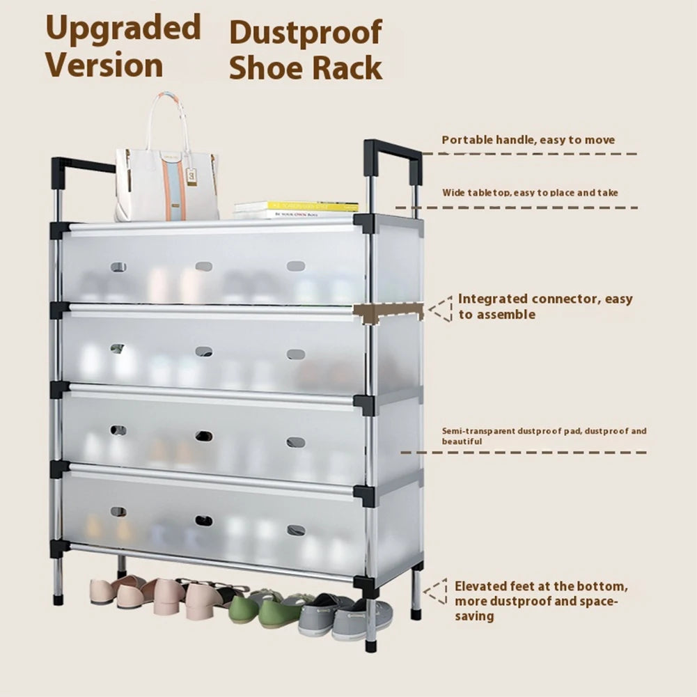 Simple Shoe Cabinet with Metal Frame Thicken Shoe Organizer Dustproof Plastic Shoe Storage Rack for Dorm Apartment Rental House