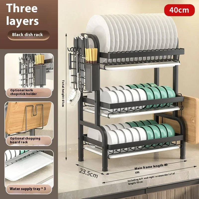 Kitchen Dish Rack with Drainage Basket, Bowl/Plate Rack, Storage Organizer for Bowls and Chopsticks, Dish Drying Rack