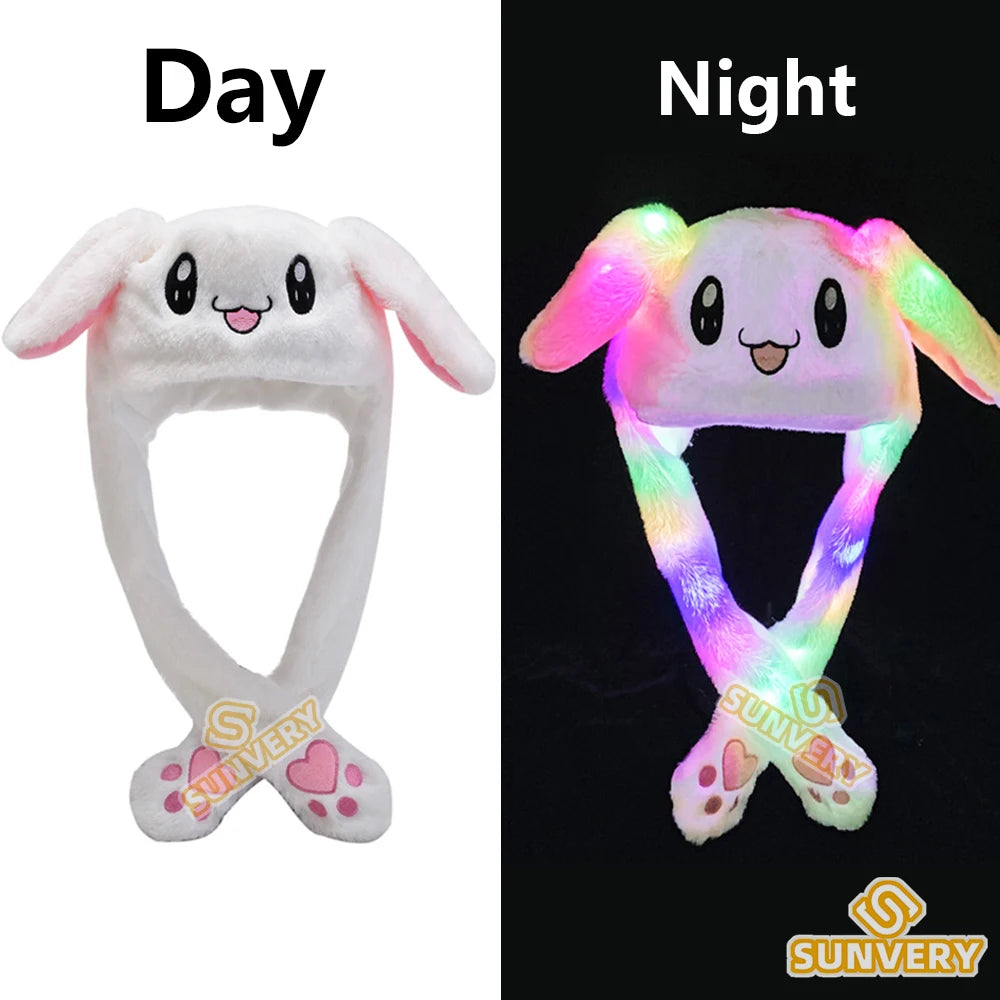 Jumping Rabbit Hat Plush Ear Funny Glowing Ear Moving Bunny Hat Cosplay Halloween Christmas Party Hat 5-18 Years and Adult