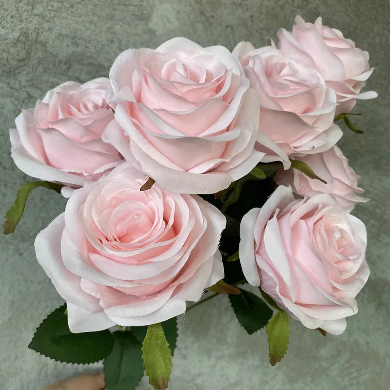 Artificial Pink Rose Fake Flower Wedding Bridal Bouquet Photography Props Home Garden Decoration Simulation Silk Rose Bouquet