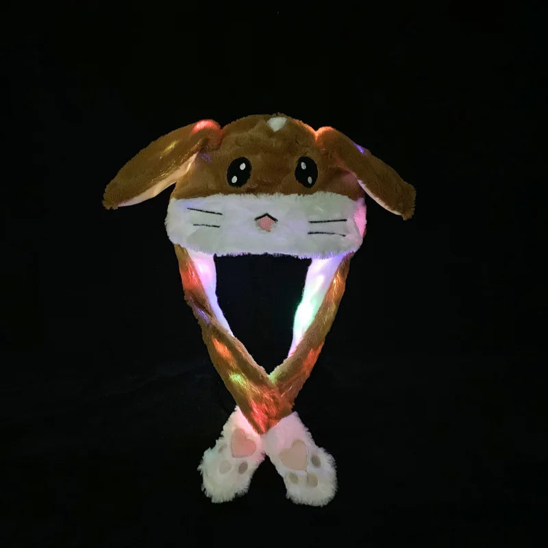 Jumping Rabbit Hat Plush Ear Funny Glowing Ear Moving Bunny Hat Cosplay Halloween Christmas Party Hat 5-18 Years and Adult