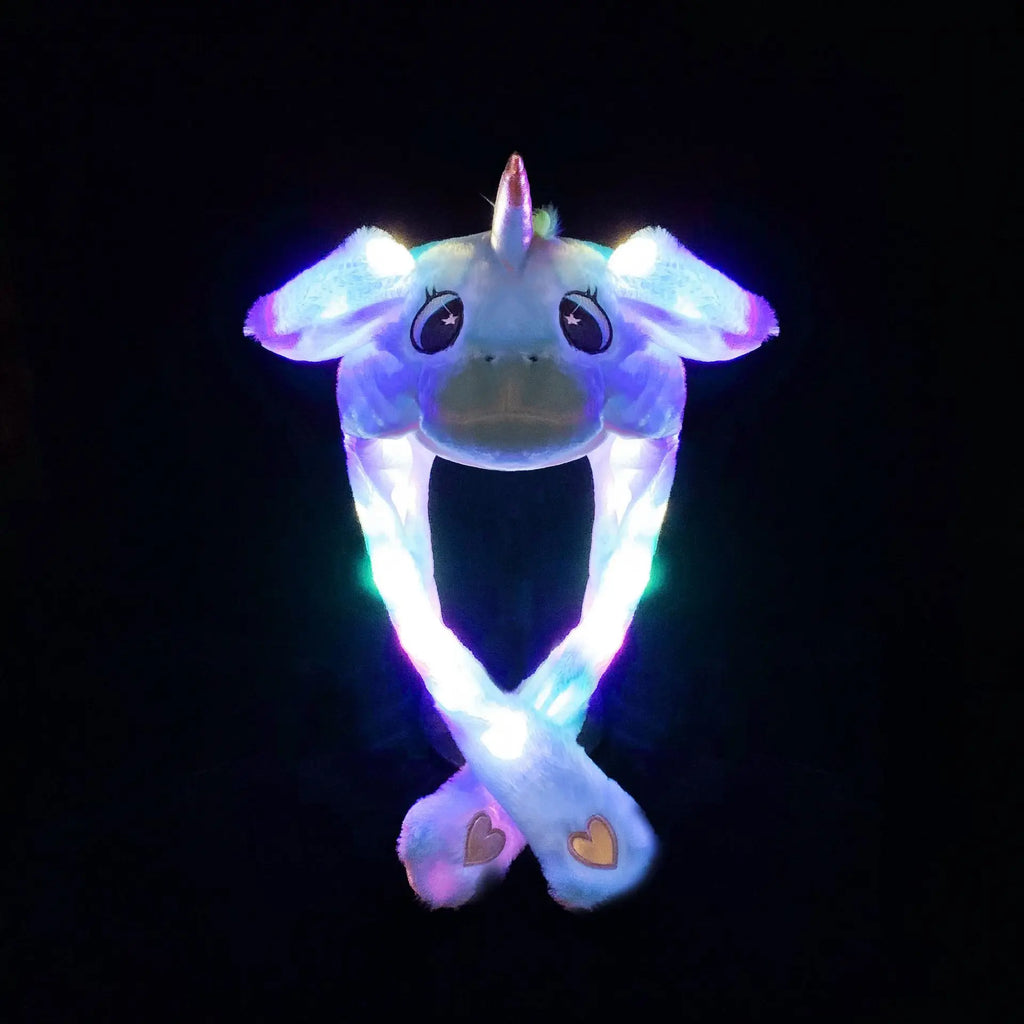 Jumping Rabbit Hat Plush Ear Funny Glowing Ear Moving Bunny Hat Cosplay Halloween Christmas Party Hat 5-18 Years and Adult