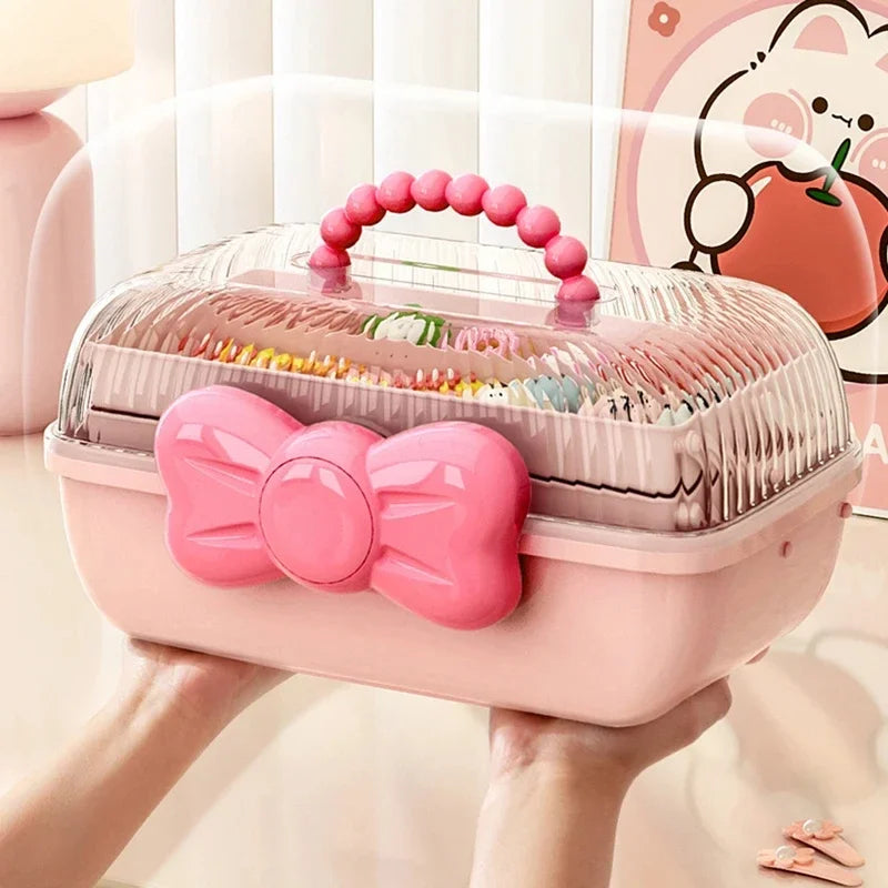 Cute Large Jewelry Storage Box Multi-Layer Organizer Hair Tie Hairpin Necklace Earrings Rings Dustproof Cosmetics Desktop Kids