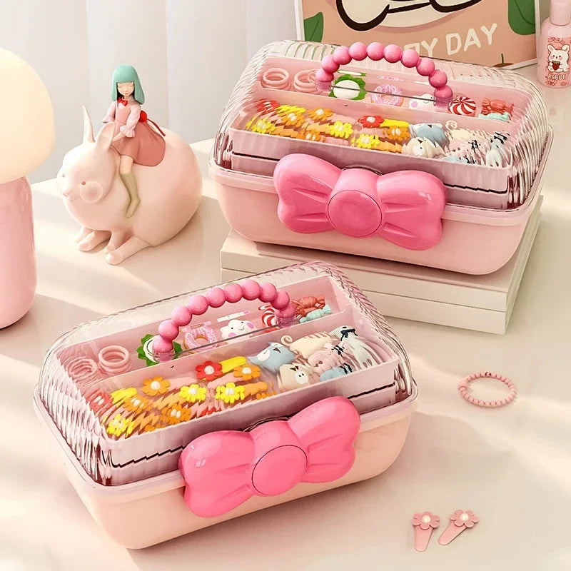 Cute Large Jewelry Storage Box Multi-Layer Organizer Hair Tie Hairpin Necklace Earrings Rings Dustproof Cosmetics Desktop Kids