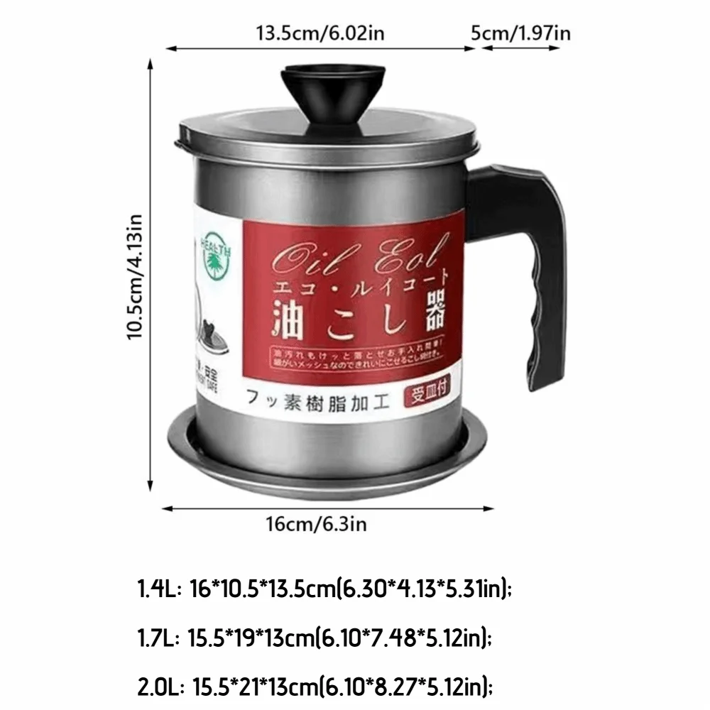 Stainless Steel Cooking Oil Jar with Tray&lid Food Oil Strainer Container Large Capacity Silver Grease Keeper Pot