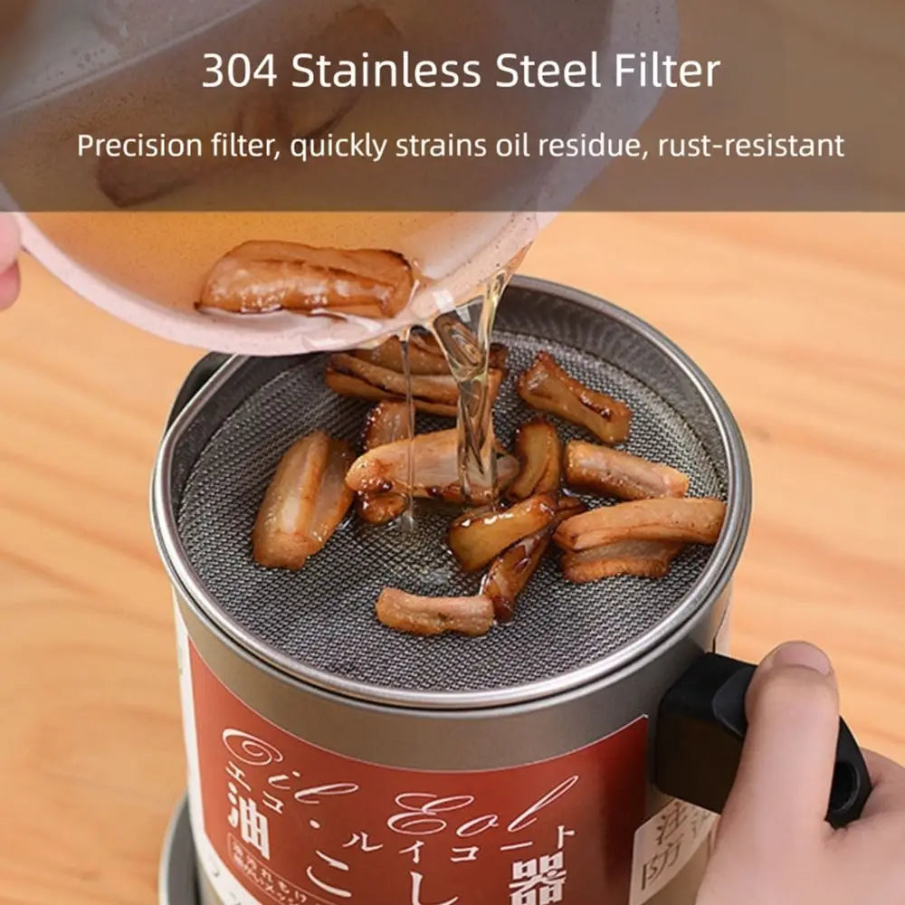 Stainless Steel Cooking Oil Jar with Tray&lid Food Oil Strainer Container Large Capacity Silver Grease Keeper Pot
