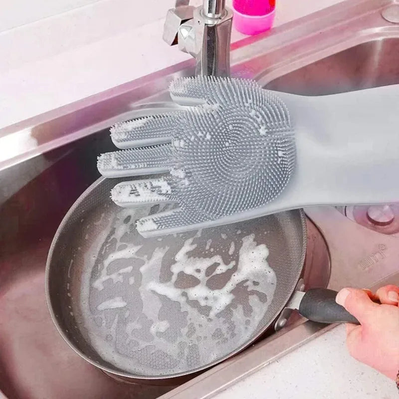 Silicone Dishwashing Gloves with Eco Friendly Multi Purpose for Kitchen Pet Bath Car Cleaning Waterproof Kitchen Cleaning Tools