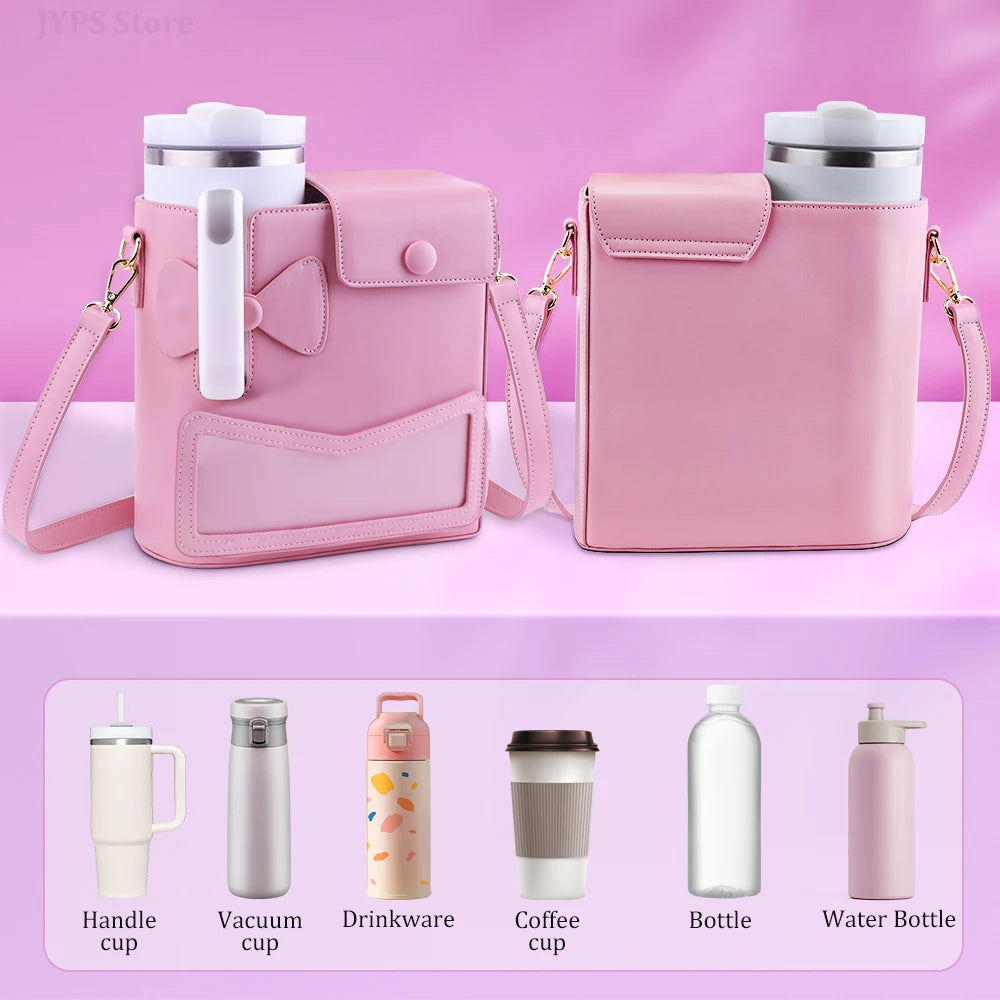 Premium Quality Water Bottle Bag For Stanley Tumbler 40oz Portable Leather Thermos bottle Bag For Girl