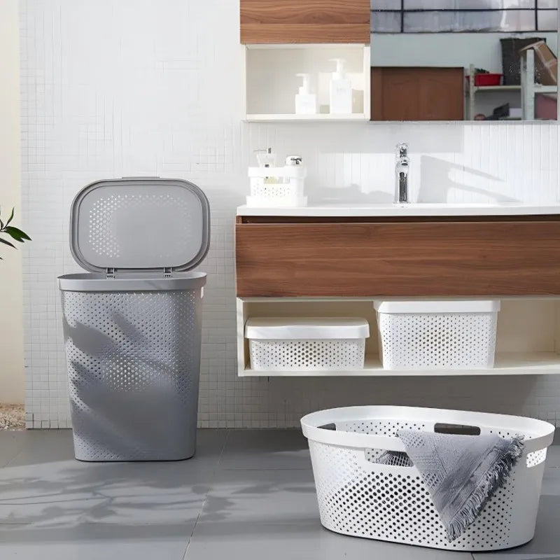 Bathroom Plastic Laundry Baskets Home Large Capacity With Cover Clothing Organizer Basket Removable Washing Basket