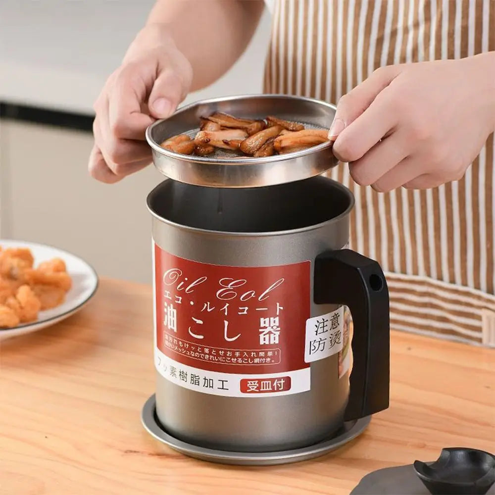 Stainless Steel Cooking Oil Jar with Tray&lid Food Oil Strainer Container Large Capacity Silver Grease Keeper Pot